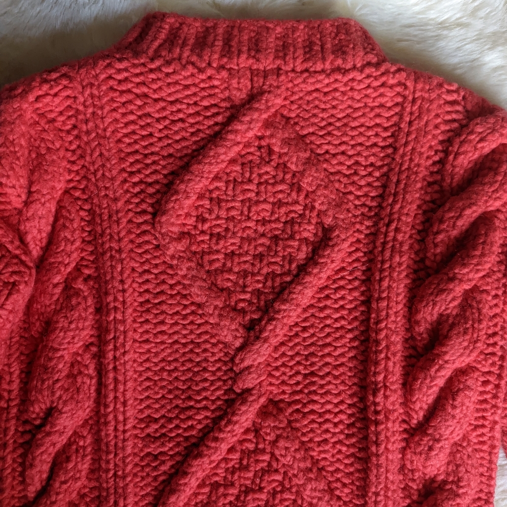 I Love Mr. Mittens Diamond Oversized Cable Knit Wool Sweater in Red - Picture 12 of 16
